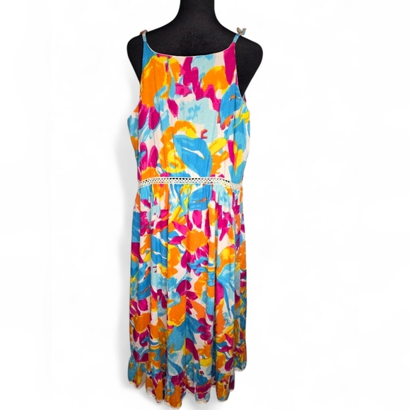 Harlow & Rose Tie Strap Floral Button Front Colorful Sun Dress, Women's Size 1X - Picture 3 of 7